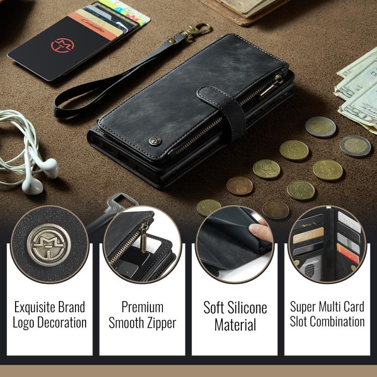 For Samsung Galaxy S25+ 5G CaseMe C30 Card Slots Zipper Wallet Leather Phone Case(Black)