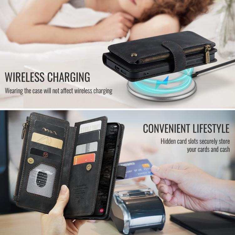 For Samsung Galaxy S25+ 5G CaseMe C30 Card Slots Zipper Wallet Leather Phone Case(Black)