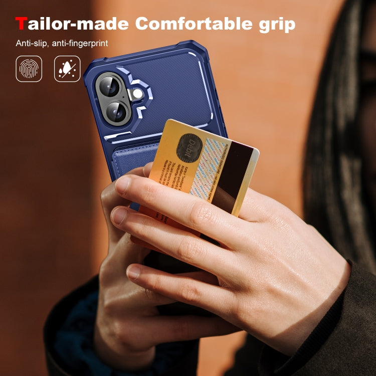 For iPhone 16 Plus ENKAY Hat-Prince Card Slot Wallet TPU Back Leather Phone Case with Lens Film(Dark Blue)