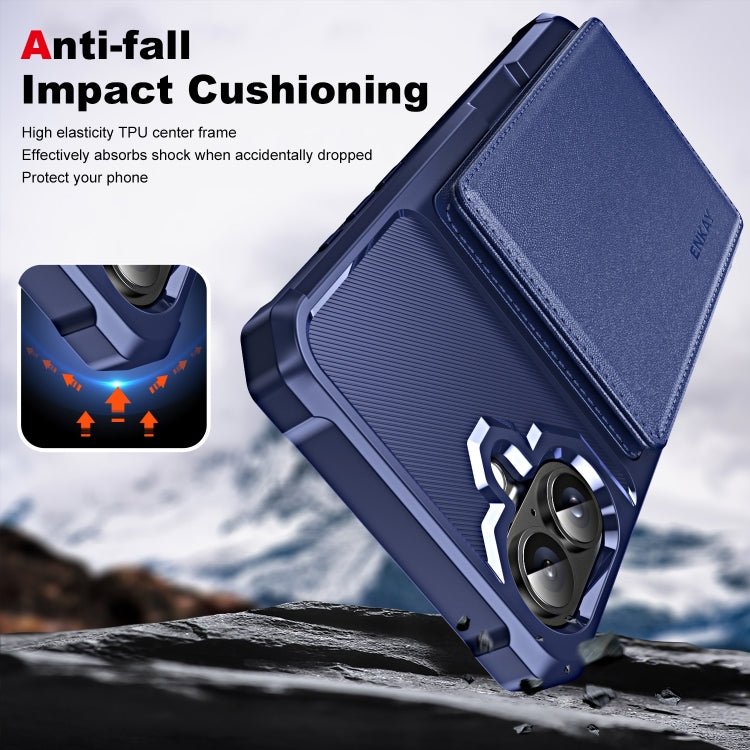 For iPhone 16 ENKAY Hat-Prince Card Slot Wallet TPU Back Leather Phone Case with Lens Film(Purple)