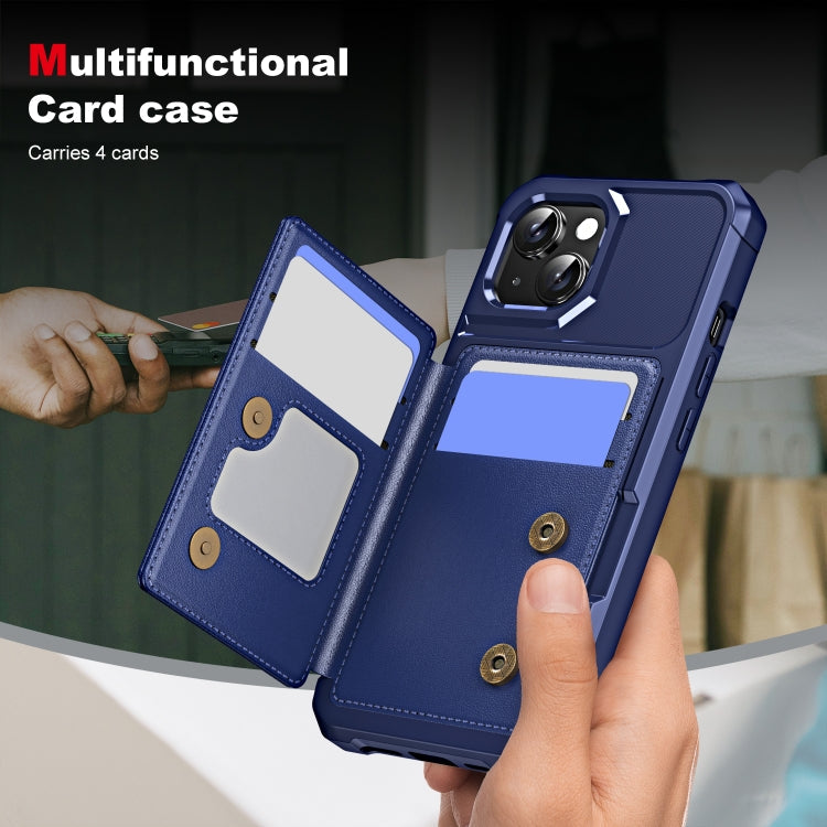 For iPhone 15 Plus ENKAY Hat-Prince Card Slot Wallet TPU Back Leather Phone Case with Lens Film(Dark Blue)