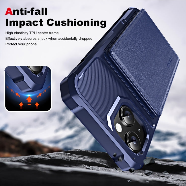 For iPhone 14 Plus ENKAY Hat-Prince Card Slot Wallet TPU Back Leather Phone Case with Lens Film(Dark Blue)