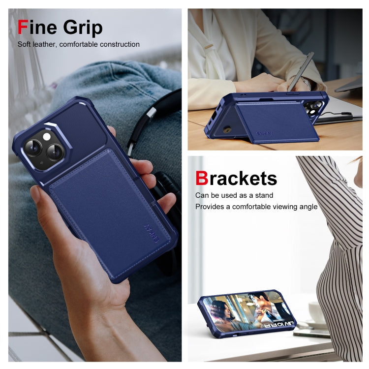 For iPhone 14 Plus ENKAY Hat-Prince Card Slot Wallet TPU Back Leather Phone Case with Lens Film(Dark Blue)