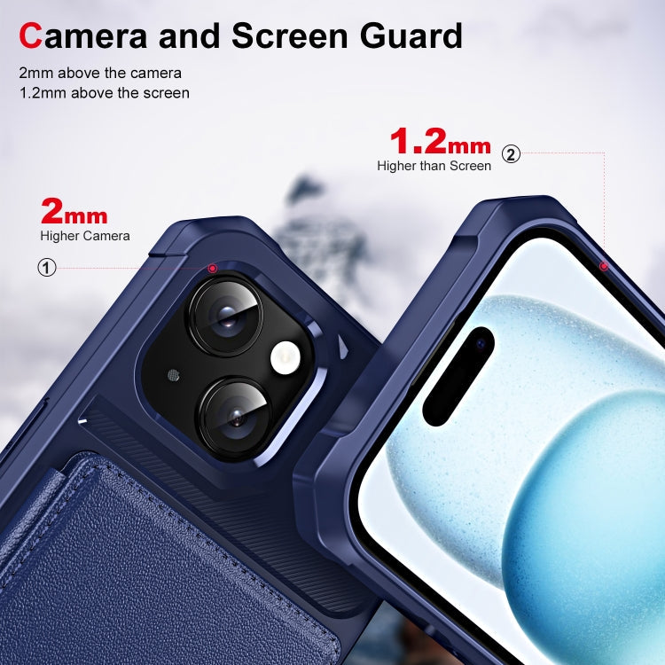 For iPhone 14 ENKAY Hat-Prince Card Slot Wallet TPU Back Leather Phone Case with Lens Film(Dark Blue)