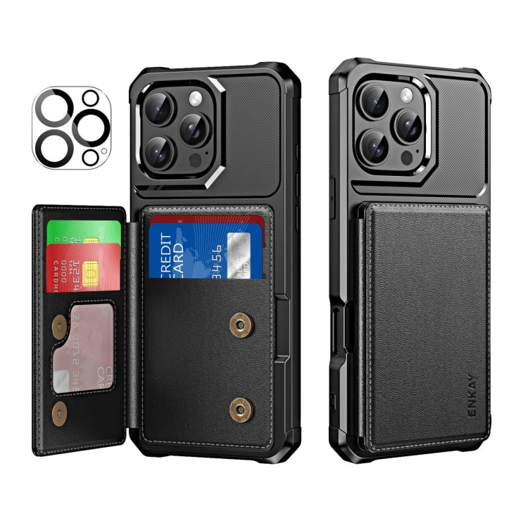 For iPhone 14 Pro ENKAY Hat-Prince Card Slot Wallet TPU Back Leather Phone Case with Lens Film(Black)
