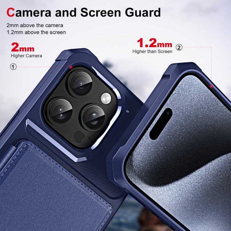 For iPhone 14 Pro ENKAY Hat-Prince Card Slot Wallet TPU Back Leather Phone Case with Lens Film(Dark Blue)