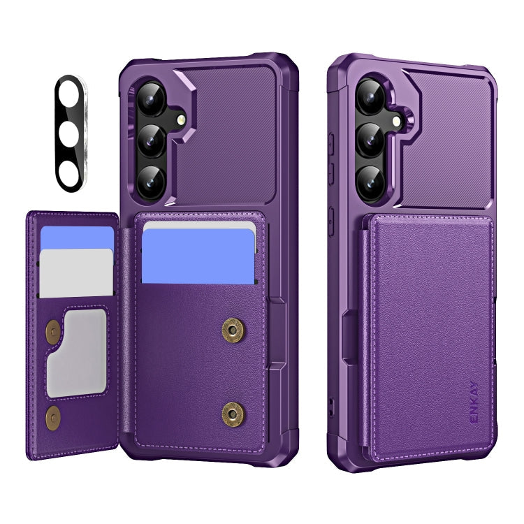 For Samsung Galaxy A35 5G ENKAY Hat-Prince Card Slot Wallet TPU Back Leather Phone Case with Lens Film(Purple)