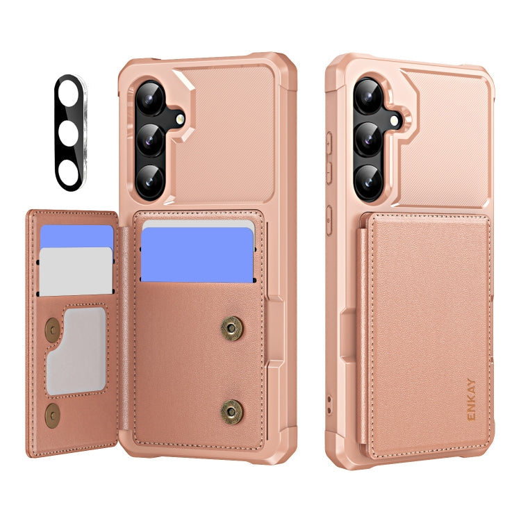 For Samsung Galaxy A55 5G ENKAY Hat-Prince Card Slot Wallet TPU Back Leather Phone Case with Lens Film(Rose Gold)