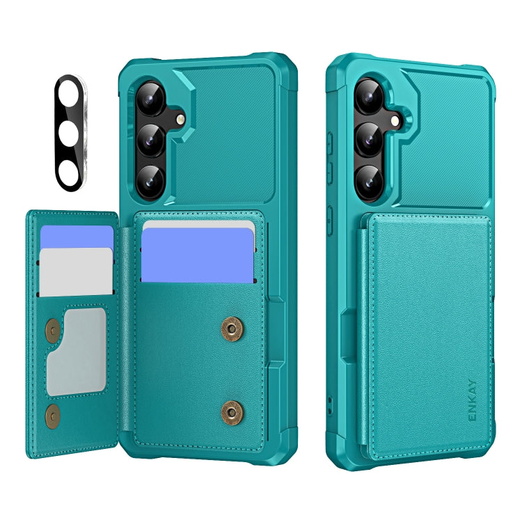 For Samsung Galaxy A55 5G ENKAY Hat-Prince Card Slot Wallet TPU Back Leather Phone Case with Lens Film(Cyan)