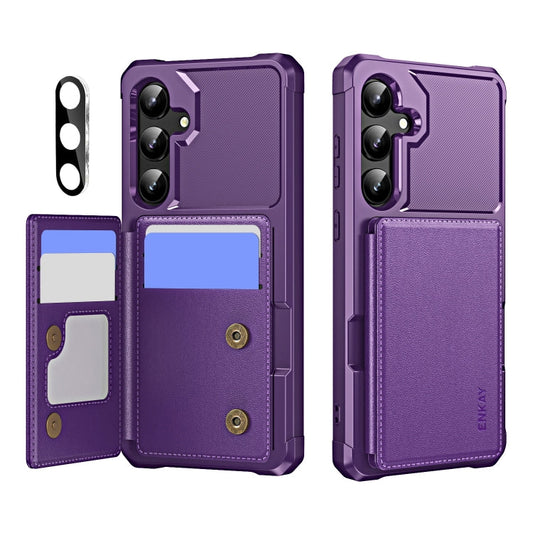 For Samsung Galaxy A55 5G ENKAY Hat-Prince Card Slot Wallet TPU Back Leather Phone Case with Lens Film(Purple)