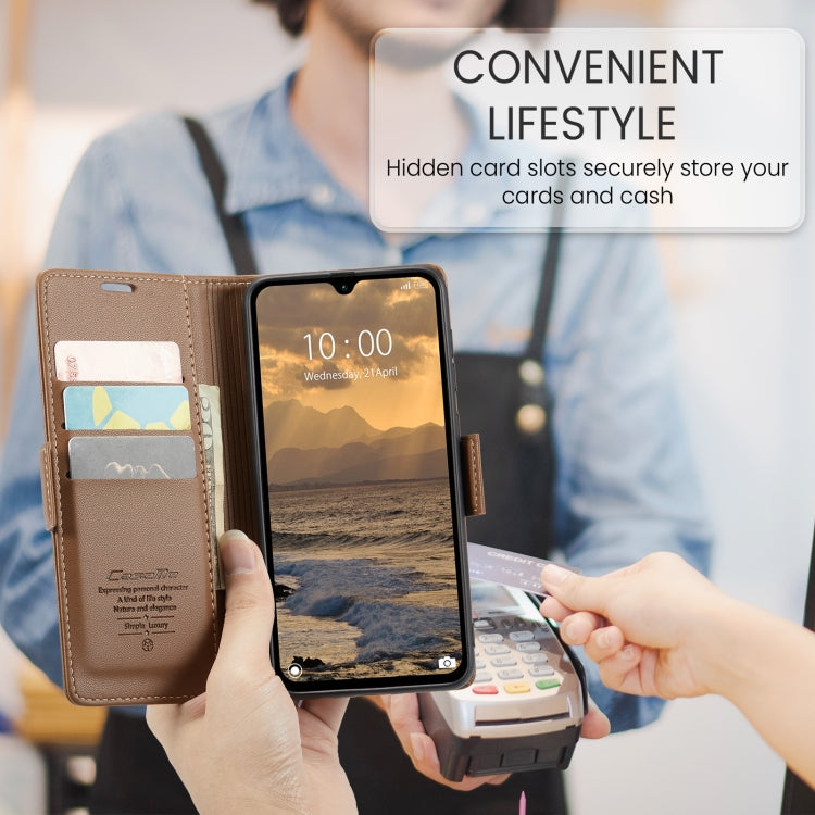 For Redmi 14C CaseMe 023 Butterfly Buckle Litchi Texture RFID Anti-theft Leather Phone Case(Brown)