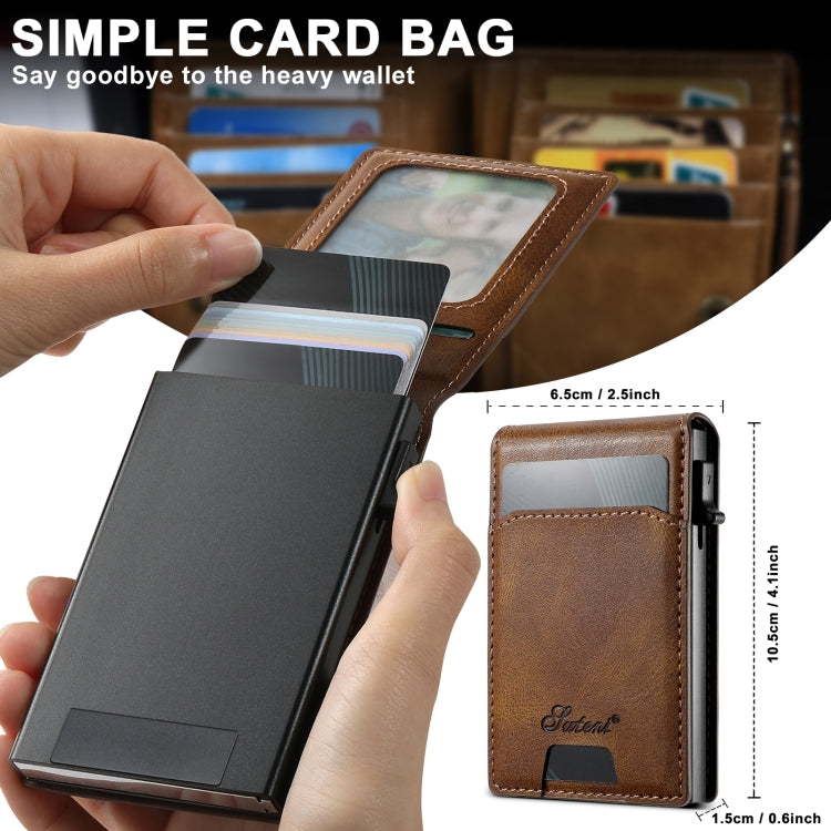 For iPhone 15 Pro Max Suteni H19 Oil Wax 2-in-1 MagSafe Removable Card Box Back Phone Case(Brown)