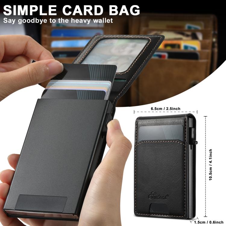 For iPhone 12 Suteni H19 Oil Wax 2-in-1 MagSafe Removable Card Box Back Phone Case(Black)
