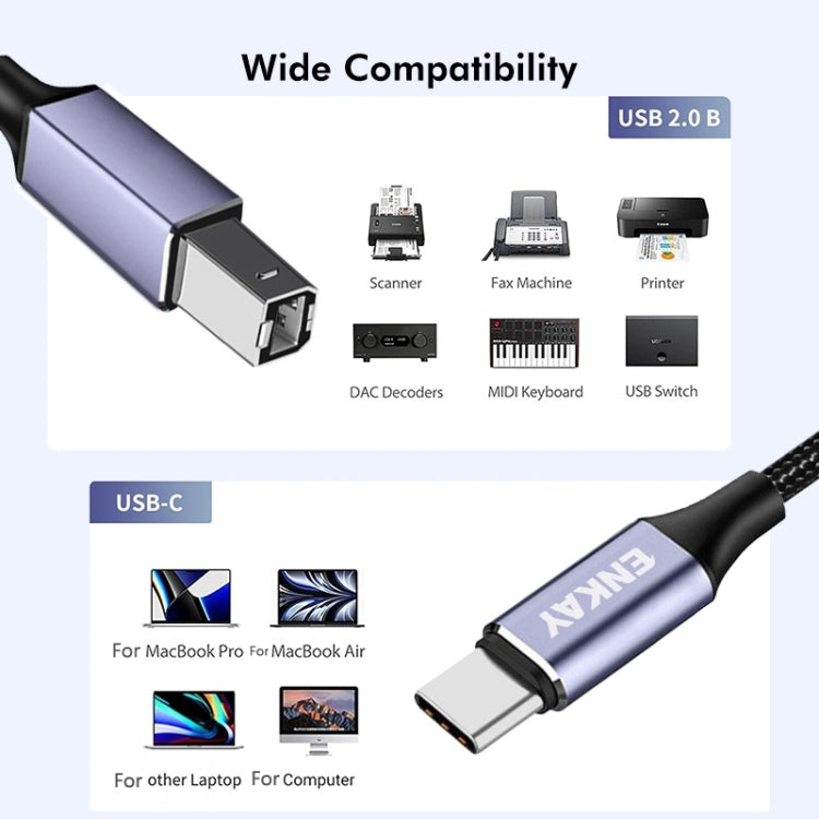 ENKAY ENK-CB170 USB C / Type-C to USB 2.0 B Printer Scanner Nylon Braided Cable, Length:0.5m