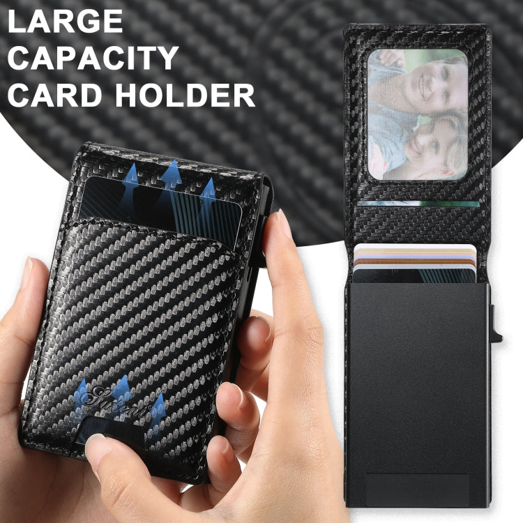For iPhone 14 Pro Max Suteni H19 Carbon Fiber Grain 2-in-1 MagSafe Removable Card Box Back Phone Case(Black)