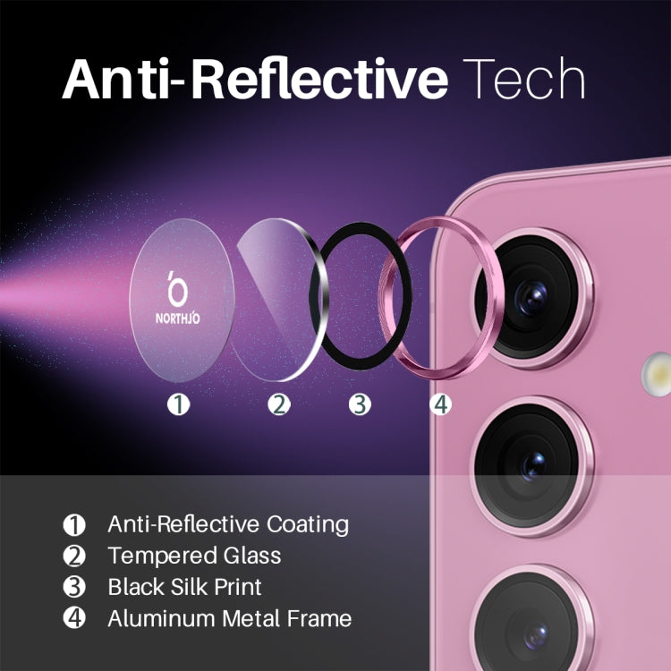 For Samsung Galaxy S25+ 5G NORTHJO Camera Lens Protector CD Metal Ring Tempered Glass Film(Pink)