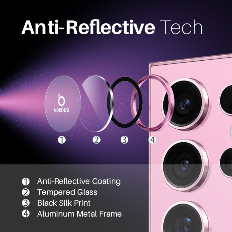 For Samsung Galaxy S25 Ultra 5G NORTHJO Camera Lens Protector CD Metal Ring Tempered Glass Film(Pink)