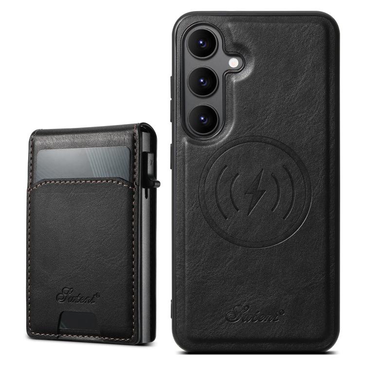 For Samsung Galaxy S24+ 5G Suteni H19 Oil Wax 2-in-1 MagSafe Removable Card Box Back Phone Case(Black)