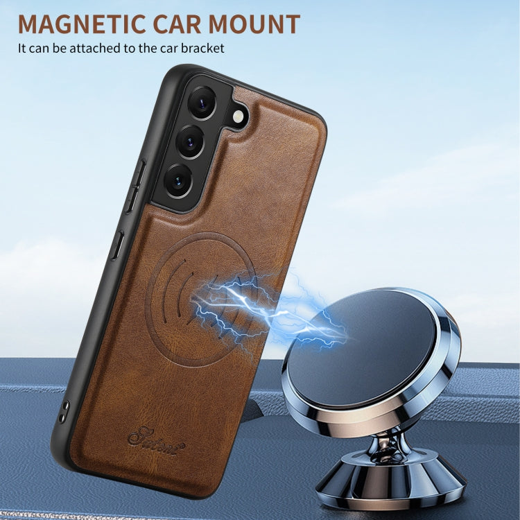 For Samsung Galaxy S24+ 5G Suteni H19 Oil Wax 2-in-1 MagSafe Removable Card Box Back Phone Case(Brown)