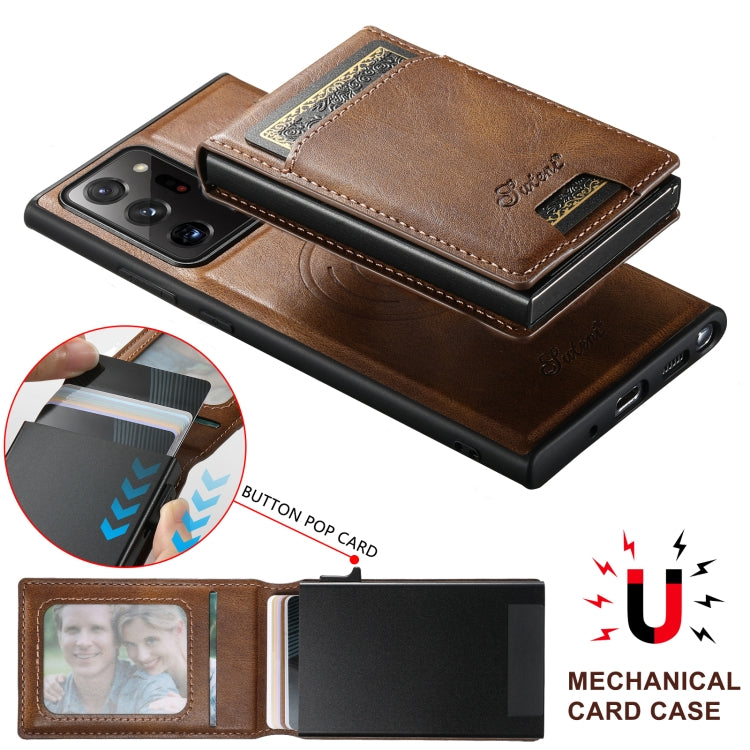 For Samsung Galaxy Note20 Ultra 5G Suteni H19 Oil Wax 2-in-1 MagSafe Removable Card Box Back Phone Case(Brown)