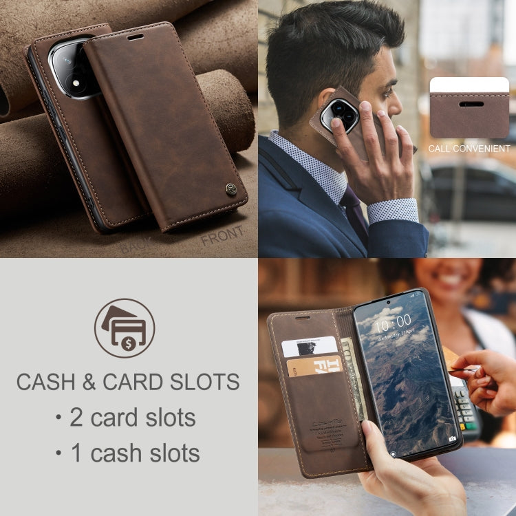 For Redmi Note 14 Pro 5G CaseMe 013 Multifunctional Horizontal Flip Leather Phone Case(Coffee)