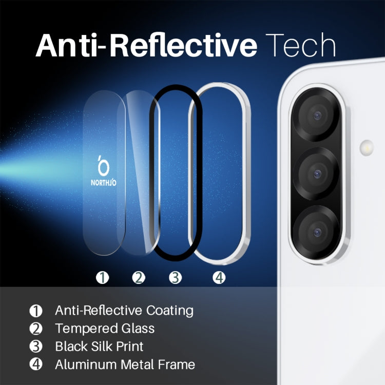 For Samsung Galaxy A36 5G NORTHJO Camera Lens Protector CD Metal Ring Tempered Glass Film(Silver)