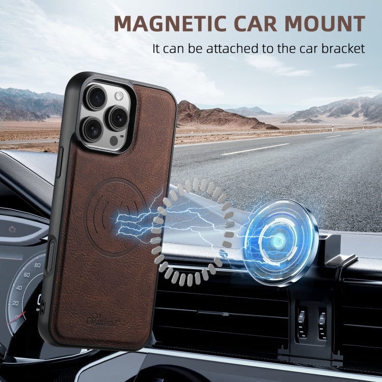 For Samsung Galaxy S24 5G Suteni H19 Litchi Texture 2-in-1 MagSafe Removable Card Case Back Phone Case(Brown)