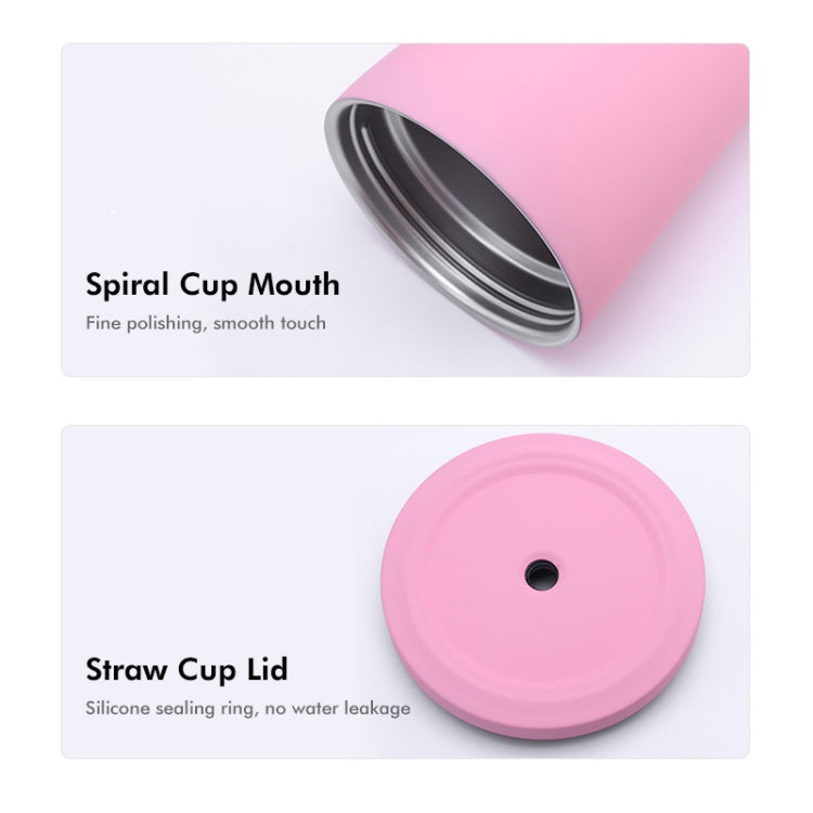 JUNSUNMAY 500ml 304 Stainless Steel Water Vacuum Bottle Coffee Cup with Lid and Straw(Pink)