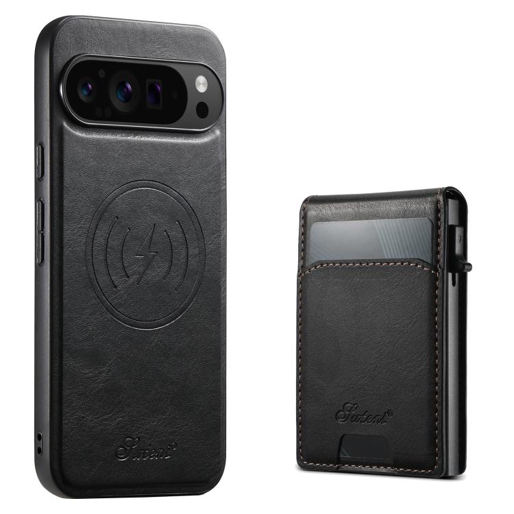 For Google Pixel 10 Suteni H19 Oil Wax 2-in-1 MagSafe Removable Card Box Back Phone Case(Black)