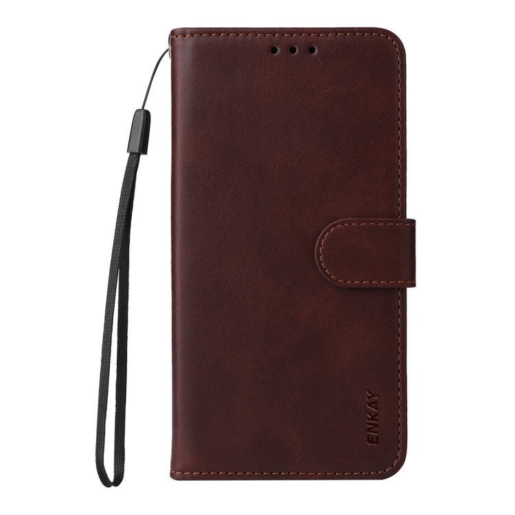 For Samsung Galaxy S24 Ultra 5G ENKAY Card Wallet Calf Texture Leather Phone Case with Screen Film(Brown)