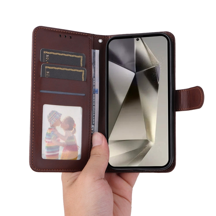 For Samsung Galaxy S24 Ultra 5G ENKAY Card Wallet Calf Texture Leather Phone Case with Screen Film(Brown)