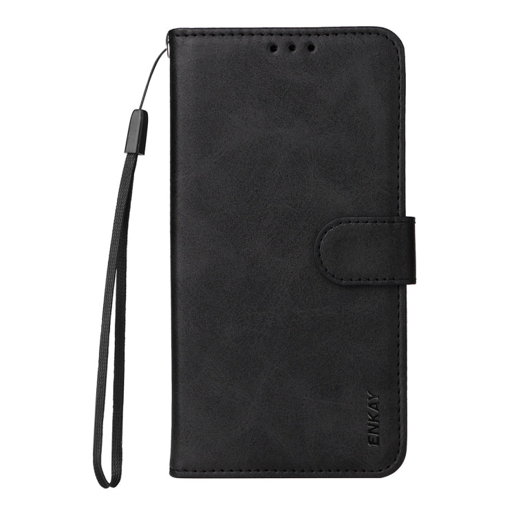 For Galaxy S24 5G ENKAY Card Wallet Calf Texture Leather Phone Case with Screen Film(Black)