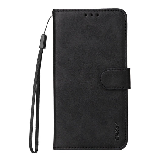 For Galaxy S24 5G ENKAY Card Wallet Calf Texture Leather Phone Case with Screen Film(Black)