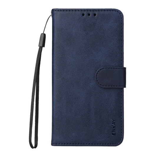 For Galaxy S24 5G ENKAY Card Wallet Calf Texture Leather Phone Case with Screen Film(Blue)
