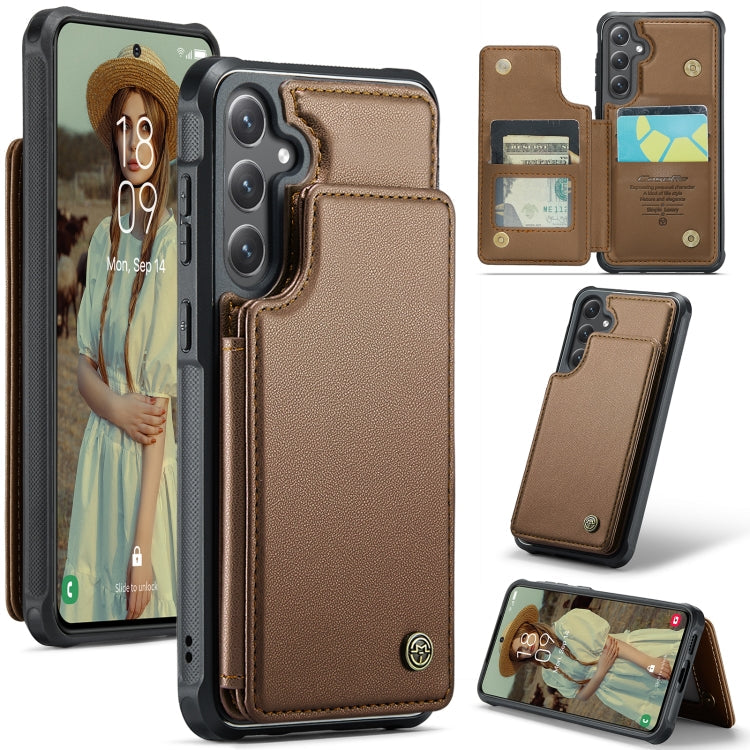 For Samsung Galaxy S25 5G CaseMe C22 Card Slots Holder RFID Anti-theft Phone Case(Brown)