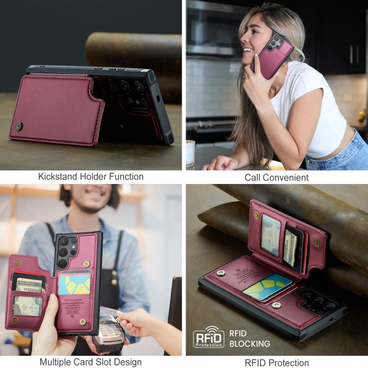 For Samsung Galaxy S25 Ultra 5G CaseMe C22 Card Slots Holder RFID Anti-theft Phone Case(Red)