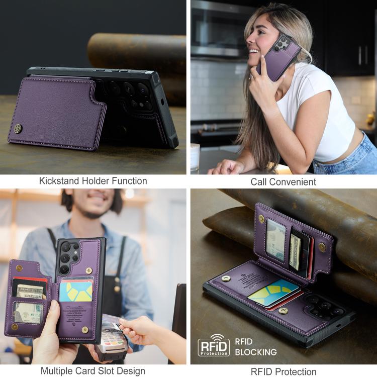 For Samsung Galaxy S25 Ultra 5G CaseMe C22 Card Slots Holder RFID Anti-theft Phone Case(Purple)