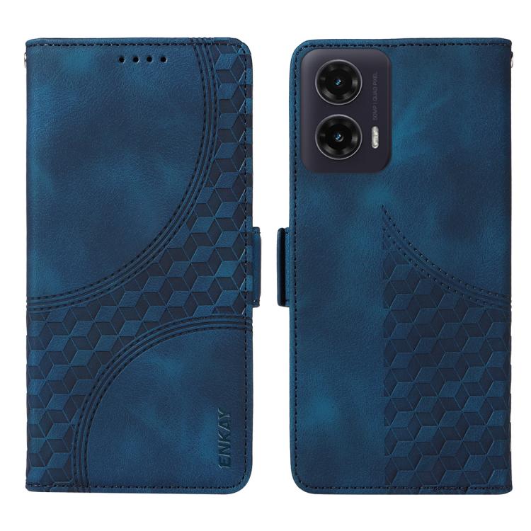 For Motorola Moto G35 ENKAY Embossed Rhombus Starry Leather Phone Case with Screen Film(Black)