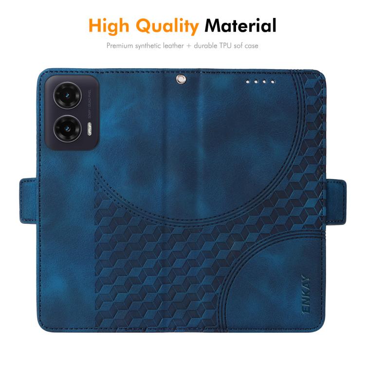 For Motorola Moto G35 ENKAY Embossed Rhombus Starry Leather Phone Case with Screen Film(Blue)