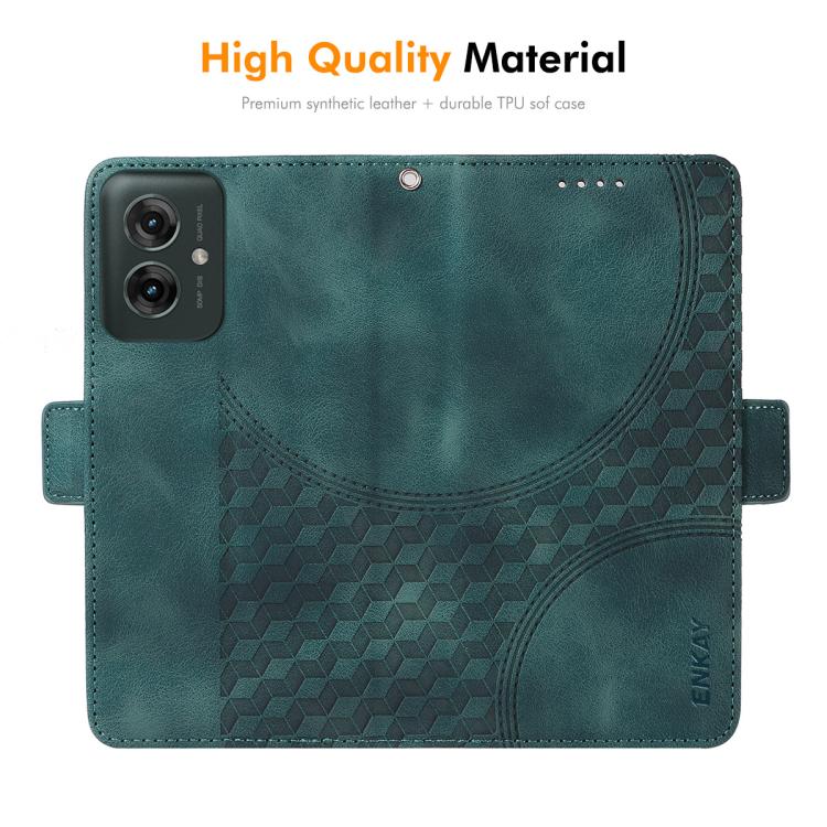 For Motorola Moto G55 ENKAY Embossed Rhombus Starry Leather Phone Case with Screen Film(Green)