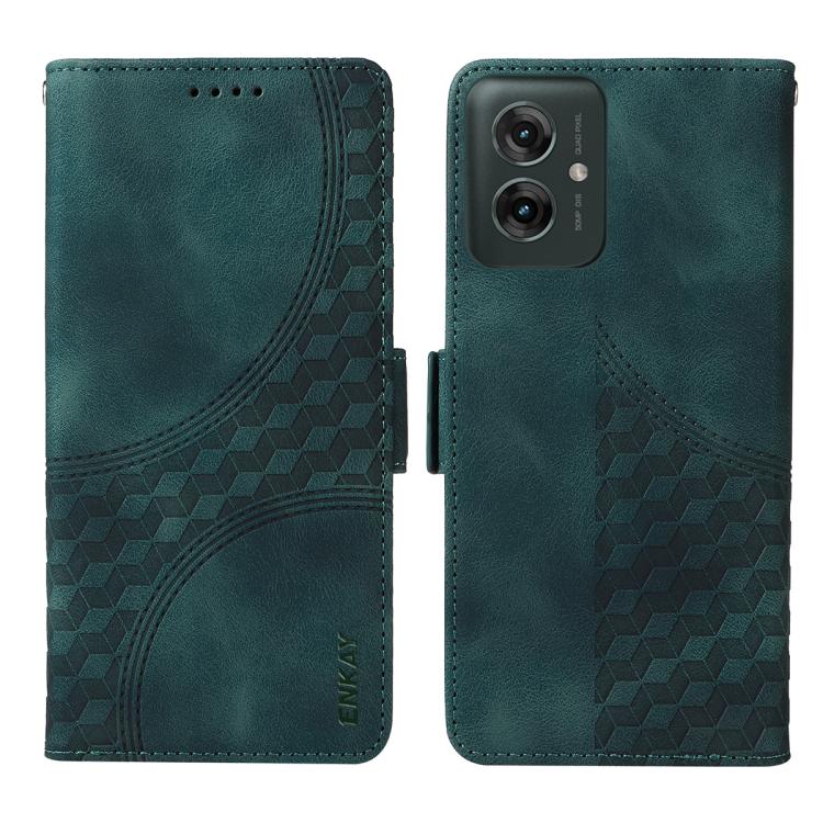 For Motorola Moto G55 ENKAY Embossed Rhombus Starry Leather Phone Case with Screen Film(Brown)