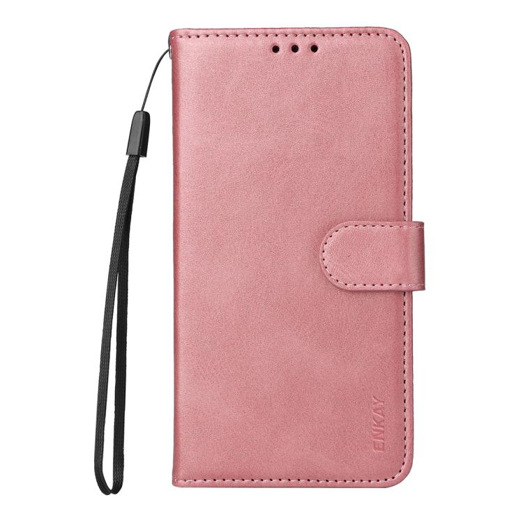 For Motorola Moto G55 ENKAY Card Wallet Calf Texture Leather Phone Case with Screen Film(Pink)