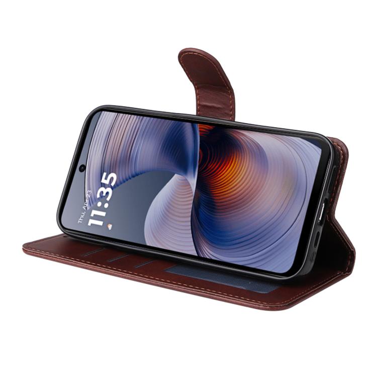 For Motorola Moto G55 ENKAY Card Wallet Calf Texture Leather Phone Case with Screen Film(Black)