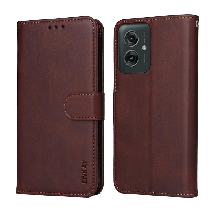 For Motorola Moto G55 ENKAY Card Wallet Calf Texture Leather Phone Case with Screen Film(Red)