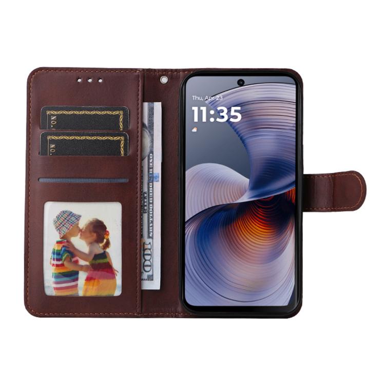 For Motorola Moto G55 ENKAY Card Wallet Calf Texture Leather Phone Case with Screen Film(Brown)