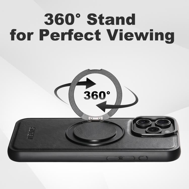 For iPhone 16 Plus Suteni G3 Oil Wax 360 Rotation Holder MagSafe Back Phone Case(Black)