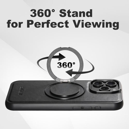 For iPhone 16 Plus Suteni G3 Oil Wax 360 Rotation Holder MagSafe Back Phone Case(Black)