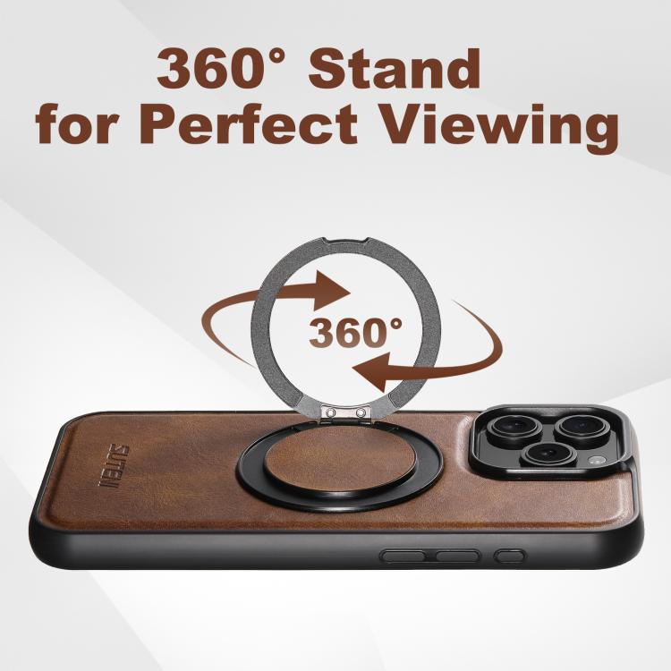 For iPhone 16 Suteni G3 Oil Wax 360 Rotation Holder MagSafe Back Phone Case(Brown)