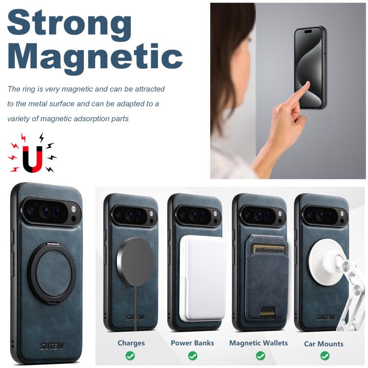 For Google Pixel 10 Pro Suteni G3 Oil Wax 360 Rotation Holder MagSafe Back Phone Case(Blue)