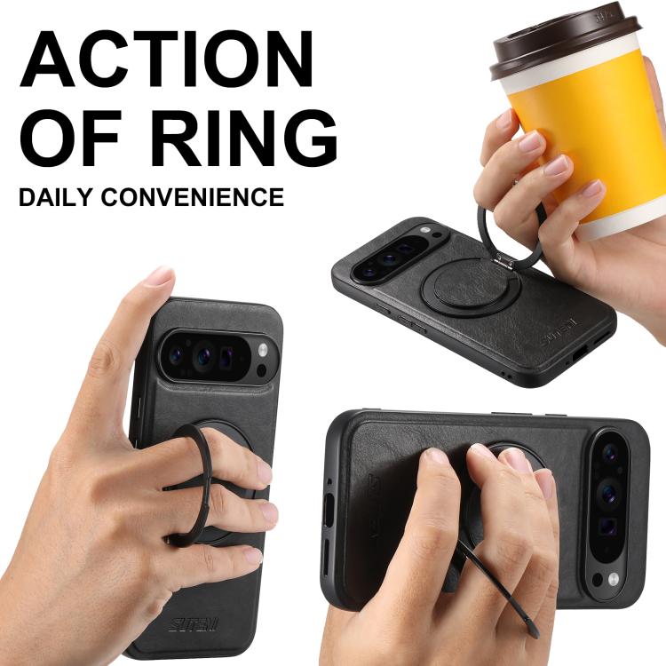 For Google Pixel 10 Suteni G3 Oil Wax 360 Rotation Holder MagSafe Back Phone Case(Black)